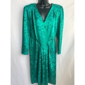 Vintage Schroder Sport II Faux Wrap Floral Cocktail Midi Dress 10 Turquoise Cute